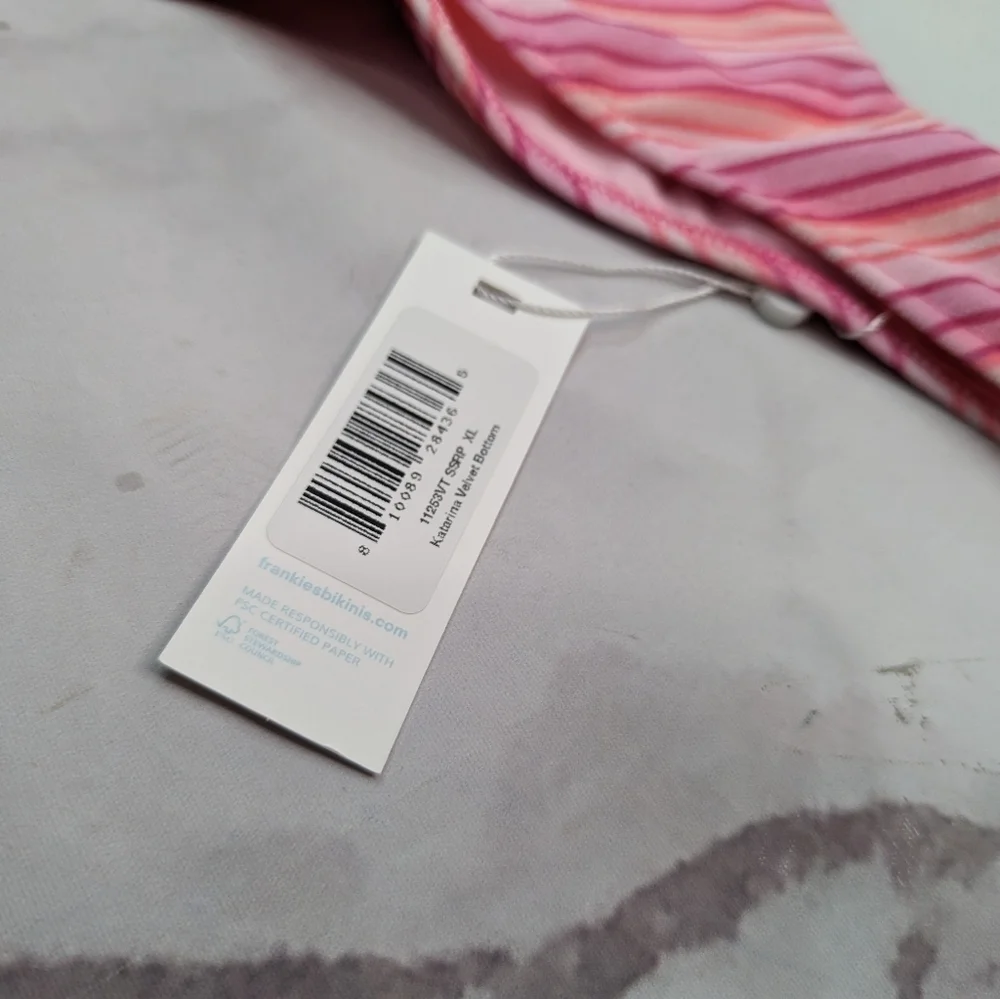 Frankie's Bikinis Bottoms Women XL Swim Bathing Velvet Pink Stripe Katarina